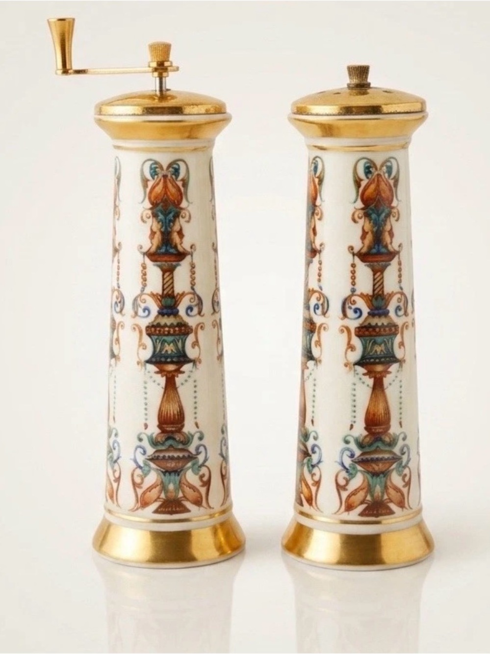 Vintage Lenox Porcelain Lido Salt Shaker & Pepper Mill Grinder 24K Gold Trim 8"